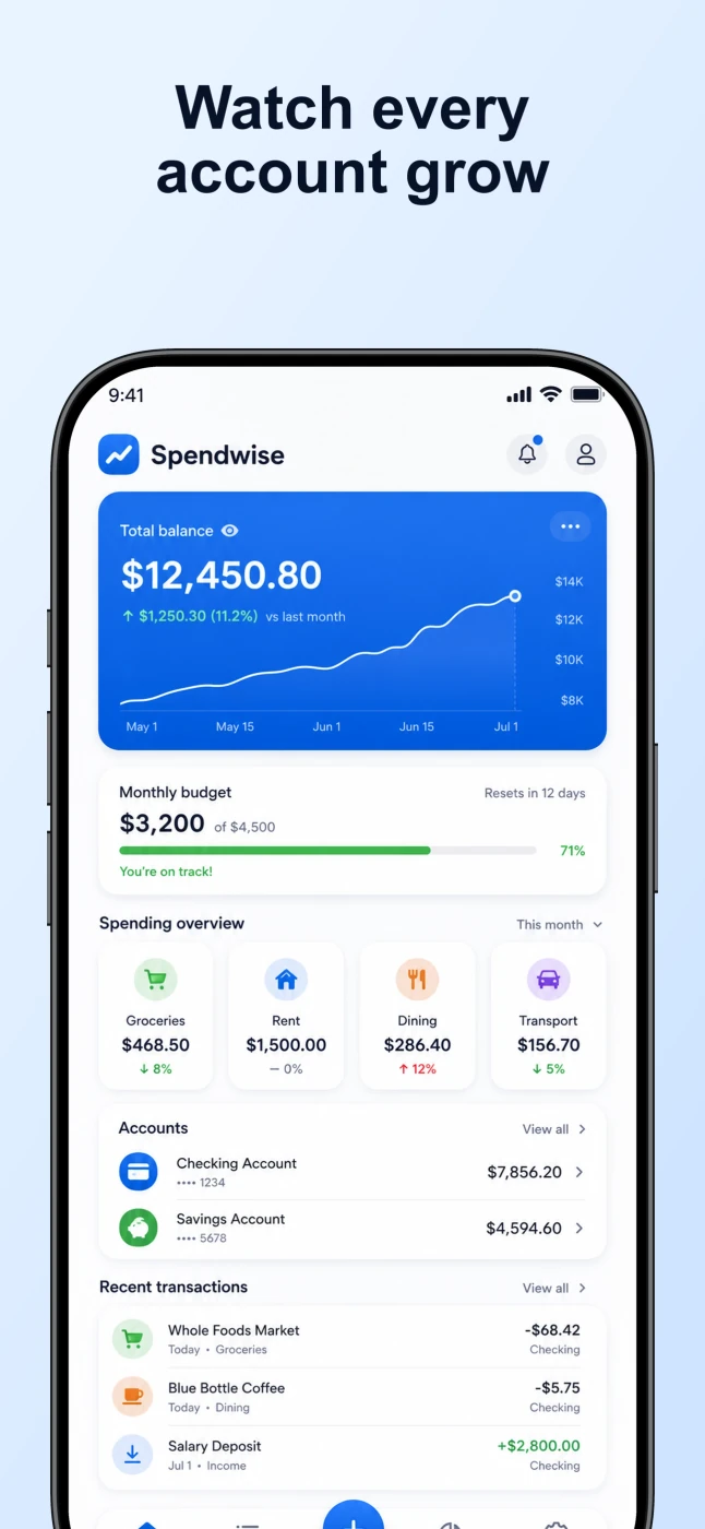 Spendwise finance overview app store screen